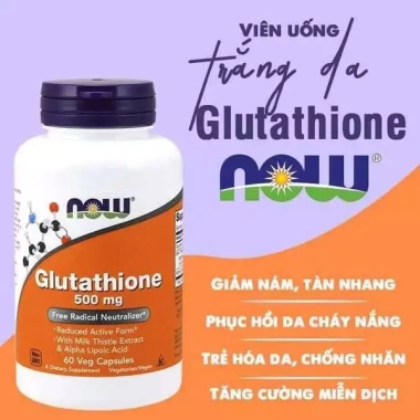 Viên uống trắng da NOW Glutathione 500mg 60 viên Giá ưu đãi 1,150,000₫ Hạn 12/2.025