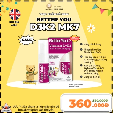 Vitamin D3K2 Xịt BetterYou Dlux D 400IU 15ml cho Bé Dưới 3 Tuổi - Giá 360k