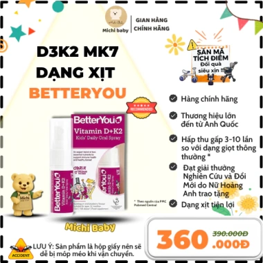 Vitamin D3K2 Xịt BetterYou Dlux D 400IU 15ml cho Bé Dưới 3 Tuổi - Giá 360k