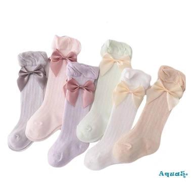 Vớ Cotton Dài Phối Nơ Thoáng Khí Cho Bé Gái 0-3 Tuổi - Giá Ưu Đãi 44.928đ