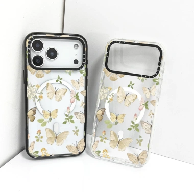 Vỏ Sạc Từ Tính Không Dây Tương Thích Cho IPhone 13 14 15 16 17 Pro Max Ốp Lưng Hoa Bướm Xanh Họa Tiết 16 Plus 17Air Vỏ Acrylic Trong Suốt Cứng Chống Sốc HỘP