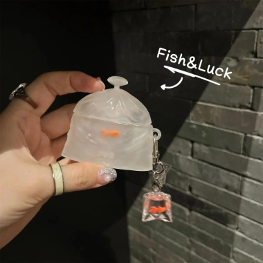 Vỏ tai nghe FLAZEA cá vàng – Chống rơi, bụi, trầy xước, kèm dây chuyền, tương thích AirPods 1‑4 & Pro2