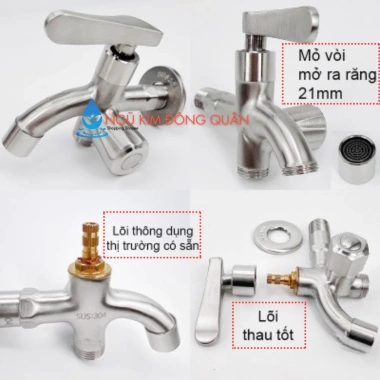 Vòi sen tắm inox SUS304 thân đúc không gỉ, tay sen tăng áp 304, bộ sen - tay sen 6