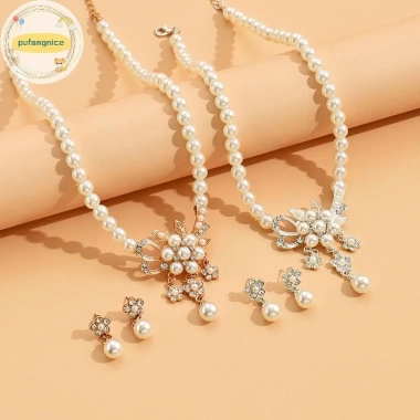 Vòng Cổ Nữ Pufangnice Hạt Bóng Ngọc Trai Giả, Kim Cương Nhúng Hoa kèm Bông Tai - 47.100₫ 4