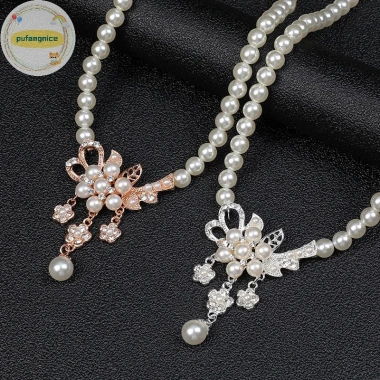 Vòng Cổ Nữ Pufangnice Hạt Bóng Ngọc Trai Giả, Kim Cương Nhúng Hoa kèm Bông Tai - 47.100₫ 6