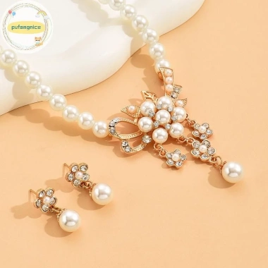 Vòng Cổ Nữ Pufangnice Hạt Bóng Ngọc Trai Giả, Kim Cương Nhúng Hoa kèm Bông Tai - 47.100₫ 7