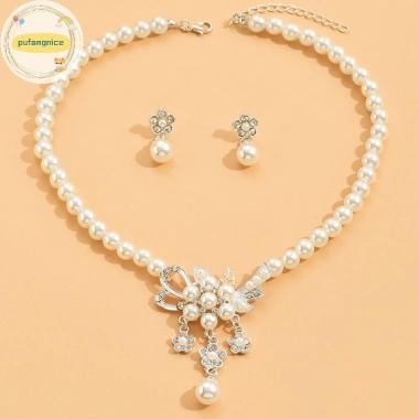 Vòng Cổ Nữ Pufangnice Hạt Bóng Ngọc Trai Giả, Kim Cương Nhúng Hoa kèm Bông Tai - 47.100₫ 8