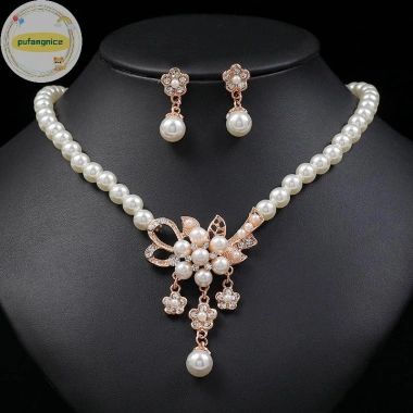 Vòng Cổ Nữ Pufangnice Hạt Bóng Ngọc Trai Giả, Kim Cương Nhúng Hoa kèm Bông Tai - 47.100₫ 9