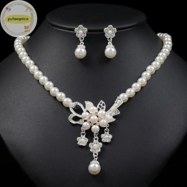 Vòng Cổ Nữ Pufangnice Hạt Bóng Ngọc Trai Giả, Kim Cương Nhúng Hoa kèm Bông Tai - 47.100₫ 10