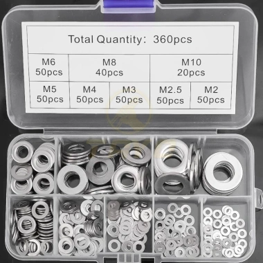 Vòng đệm thép không gỉ 360 chiếc - Phụ kiện phần cứng, bộ dây buộc, vòng đệm vít tròn, giảm giá 69.000₫
