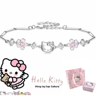 Vòng tay bạc Hello Kitty & Hoa Anh Đào - Quà tặng nữ sang trọng, có hộp, giá ưu đãi 233k