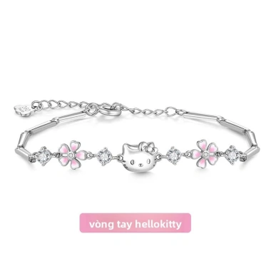 Vòng tay bạc Hello Kitty & Hoa Anh Đào - Quà tặng nữ sang trọng, có hộp, giá ưu đãi 233k