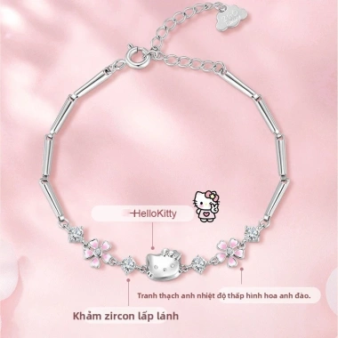 Vòng tay bạc Hello Kitty & Hoa Anh Đào - Quà tặng nữ sang trọng, có hộp, giá ưu đãi 233k
