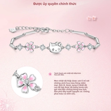 Vòng tay bạc Hello Kitty & Hoa Anh Đào - Quà tặng nữ sang trọng, có hộp, giá ưu đãi 233k
