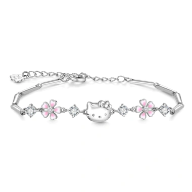 Vòng tay bạc Hello Kitty & Hoa Anh Đào - Quà tặng nữ sang trọng, có hộp, giá ưu đãi 233k