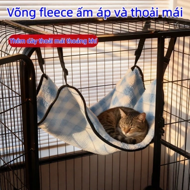 Võng treo chuồng mèo 2 lớp vải lông + canvas, đa màu, giảm còn 68,000 VND 3