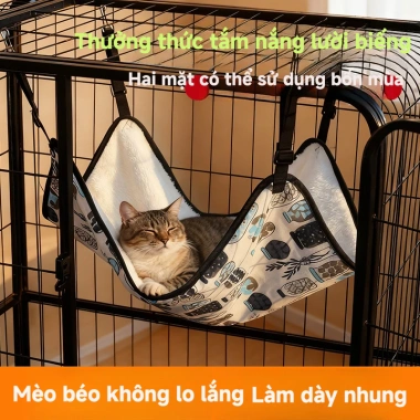 Võng treo chuồng mèo 2 lớp vải lông + canvas, đa màu, giảm còn 68,000 VND 5