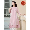 Xả lẻ áo dài nữ cách tân 4 tà thêu hoa hồng pastel - Siêu xinh, giá rẻ 260k