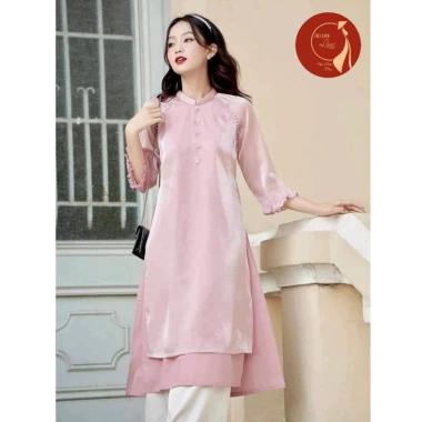Xả lẻ áo dài nữ cách tân 4 tà thêu hoa hồng pastel - Siêu xinh, giá rẻ 260k
