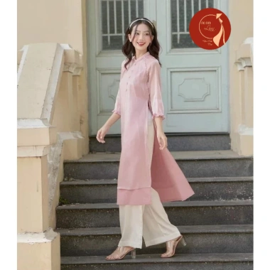 Xả lẻ áo dài nữ cách tân 4 tà thêu hoa hồng pastel - Siêu xinh, giá rẻ 260k 4