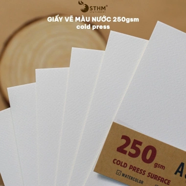 Xấp 10 tờ giấy vẽ màu nước 250gsm vân Cold Press - Thích hợp cho màu nước, sáp dầu, gouache - Chỉ 17.000đ