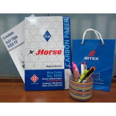 [Xấp 100 Tờ] Giấy Than Xanh Horse H-4.400 Thái Lan Nét Đậm Tái Sử Dụng Nhiều Lần 2