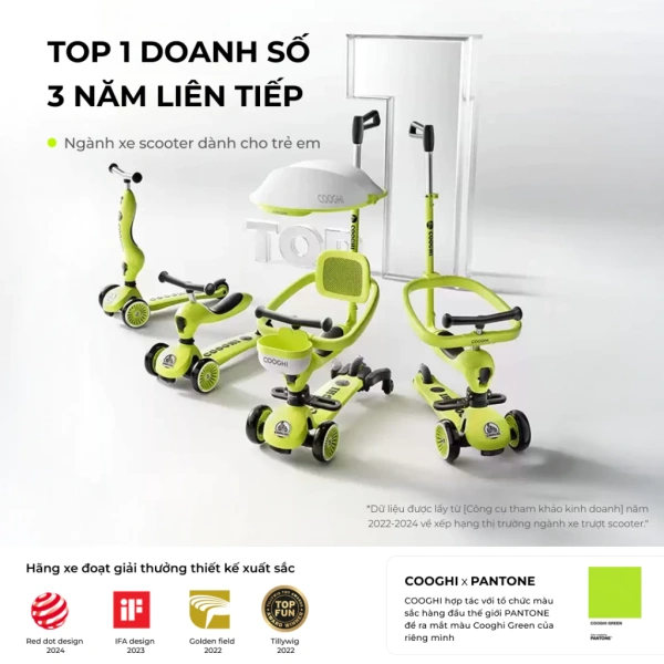 Hình ảnh sản phẩm Xe chòi chân scooter cao cấp cho bé Cooghi Velo Kids có mái che, cần đẩy, bánh LED phát sáng