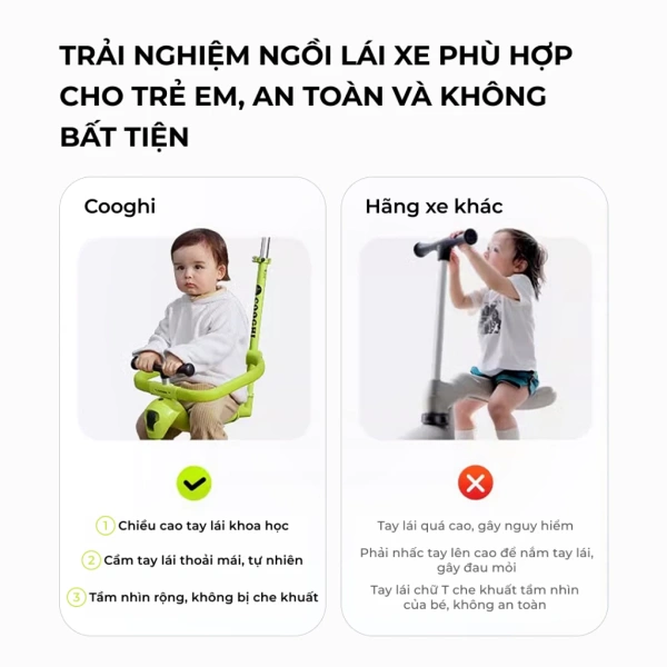 Hình ảnh sản phẩm Xe chòi chân scooter cao cấp cho bé Cooghi Velo Kids có mái che, cần đẩy, bánh LED phát sáng