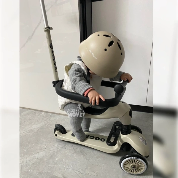 Hình ảnh sản phẩm Xe chòi chân scooter cao cấp cho bé Cooghi Velo Kids có mái che, cần đẩy, bánh LED phát sáng