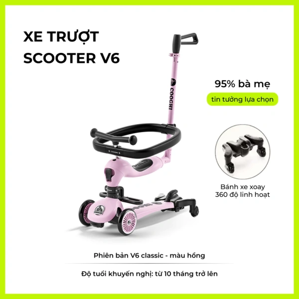 Hình ảnh sản phẩm Xe chòi chân scooter cao cấp cho bé Cooghi Velo Kids có mái che, cần đẩy, bánh LED phát sáng
