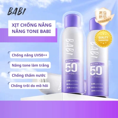 Xịt chống nắng BABI SPF50 PA++++ Kiểm soát dầu, tăng tông màu da mặt & cơ thể 100ml
