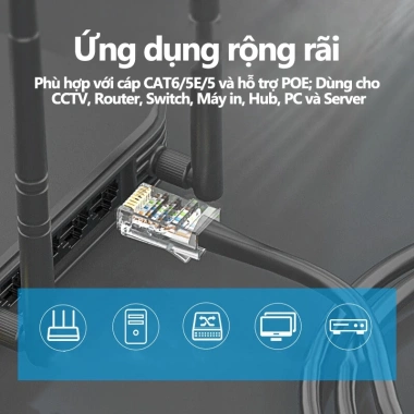 ZoeRax 100 Đầu Nối Cat6 RJ45 Cat5e UTP 8P8C Cho Cáp 24-28AWG Ưu Đãi 148.499 VND