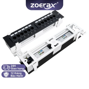 ZoeRax 1U 12 Cổng Patch Panel Cat5e/Cat6/Cat6a UTP RJ45 19 inch Thiết kế tích hợp khớp nối, treo tường - Giá ưu đãi 335.499 VNĐ