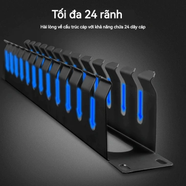ZoeRax 1U 19 inch Quản lý cáp 24 khe kim loại - Rack Mount Cable Organizer