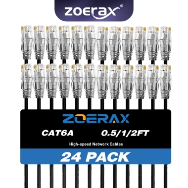 ZoeRax 24 Cáp CAT6A 28AWG 10Gbps Ethernet 0.5-2ft Dây mạng Gigabit cho Router PC TV