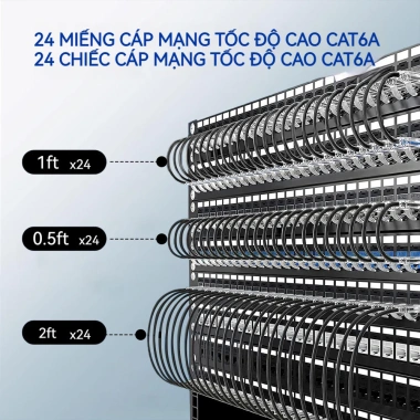 ZoeRax 24 Cáp CAT6A 28AWG 10Gbps Ethernet 0.5-2ft Dây mạng Gigabit cho Router PC TV