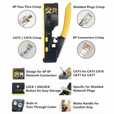 ZoeRax Công Cụ Nén Pass‑Through RJ45/RJ11 + Lưỡi Dự Phòng, Tương Thích Cat7/6A/6/5 – Giá 583.000₫