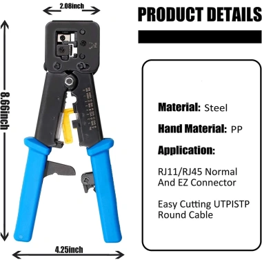 ZoeRax công cụ uốn RJ45 cho Cat5/5e/6, hỗ trợ đầu nối thông thường và End-Pass-Through, giá chỉ 351.999 VND