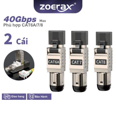ZoeRax Đầu Nối Cáp Ethernet Cat8 Cat7 Cat6a RJ45 Kim Loại - Cắm Dễ 2.000MHz 40G LAN 22-24AWG Giá 163.900₫