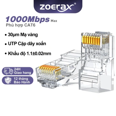 ZoeRax Đầu nối RJ45 CAT6 8P8C mạ vàng – Phích cắm mô-đun, đầu uốn cáp rắn, giảm còn 3.740₫ ZoeRax Đầu nối RJ45 CAT6 8P8C mạ vàng – Phích cắm mô-đun, đầu uốn cáp rắn, giảm còn 3.740₫