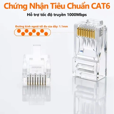 ZoeRax Đầu nối RJ45 CAT6 8P8C mạ vàng – Phích cắm mô-đun, đầu uốn cáp rắn, giảm còn 3.740₫