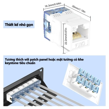 ZoeRax Keystone Jack RJ45 Cat6/Cat5e UTP 180° Thiết kế dây, phù hợp tấm tường - Giá ưu đãi 71.499