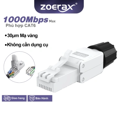 ZoeRax Ống Cắm RJ45 Cat6A‑Cat7‑Cat8 Không Dùng Cụ, Tái Sử Dụng, Che Chắn STP/UTP Dây 23AWG – Giá 40.947₫