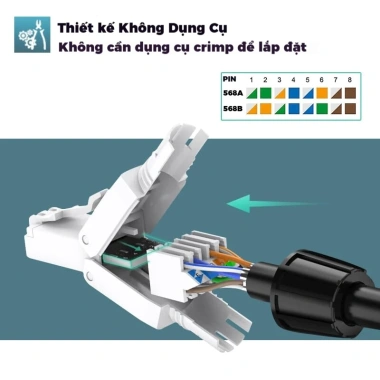 ZoeRax Ống Cắm RJ45 Cat6A‑Cat7‑Cat8 Không Dùng Cụ, Tái Sử Dụng, Che Chắn STP/UTP Dây 23AWG – Giá 40.947₫