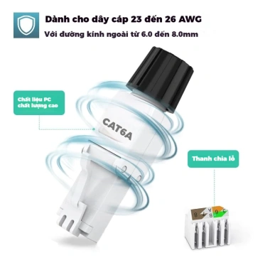 ZoeRax Ống Cắm RJ45 Cat6A‑Cat7‑Cat8 Không Dùng Cụ, Tái Sử Dụng, Che Chắn STP/UTP Dây 23AWG – Giá 40.947₫