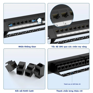 ZoeRax Patch Panel 1U 24 Cổng Cat6 Cat5E RJ45 UTP 19 Inch Tháo Rời 340.999 VND