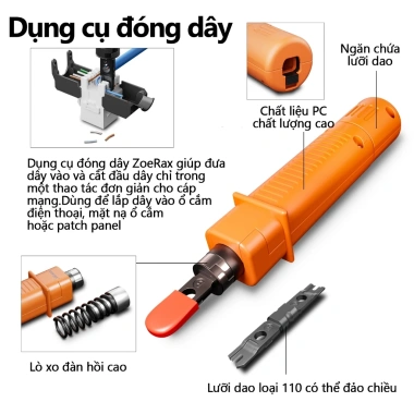 ZoeRax RJ45 CAT6 Crimp Tool Kit - Công cụ mạng, crimper, punchdown, stripper, chỉ 275.000đ