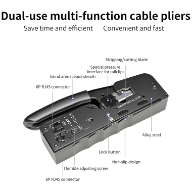 ZoeRax RJ45 Crimper Ethernet Đa năng uốn xuyên qua Cat5‑Cat7, kìm dây, đầu nối mô-đun, giảm 258k