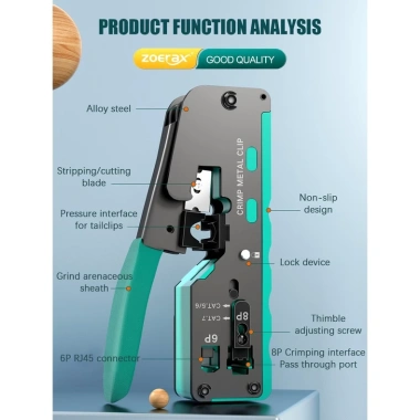 Zoerax RJ45 Dụng cụ uốn đa năng - Máy uốn, tuốt và cắt dây CAT5/CAT5e/CAT6/CAT6A/7, giảm giá 22%