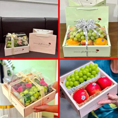 10 bộ Khay và Túi Giấy Vuông Nắp Mica - Hộp Đựng Hoa Quả Trái Cây Sang Trọng 275.000 VND